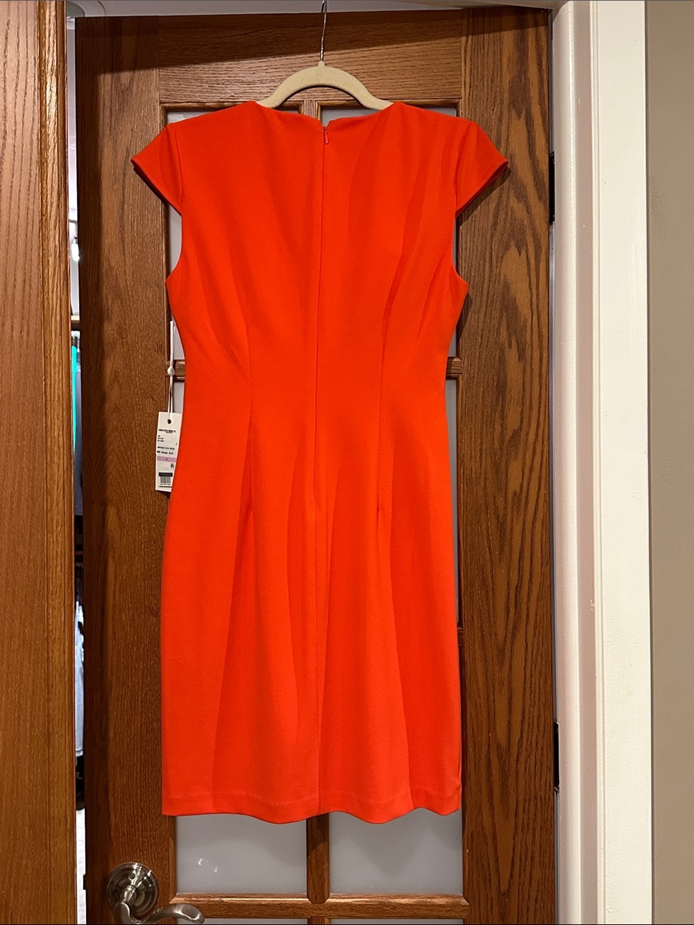 Twist-Front Cap Sleeve Mini Dress in Hot Coral - Picture 5 of 10